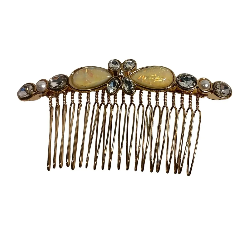 Avon Hair Comb Matching Earrings Faux Opal Rhinestone Set 2014 Granny‎ Core